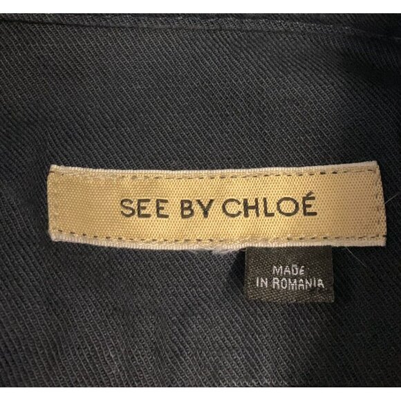 See By Chloe Jacket Size Small Navy Blue Button Up Cropped Pockets 3/4 Sleeve - Picture 3 of 3